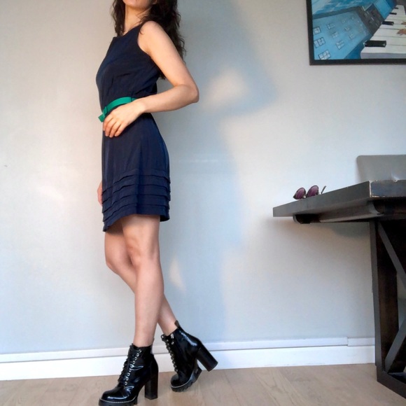 Mango Navy Blue Silk Dress - Picture 3 of 5